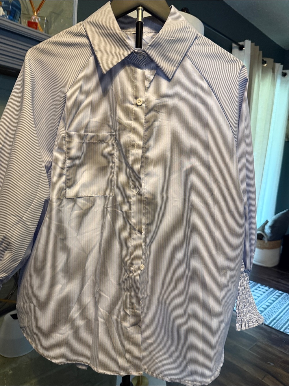 Women's Light Blue Pinstripe Button-Down Blouse NWOT